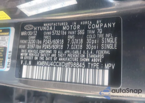 2012 Hyundai Veracruz Limited from USA, damaged, VIN KM8NU4CCXCU198845